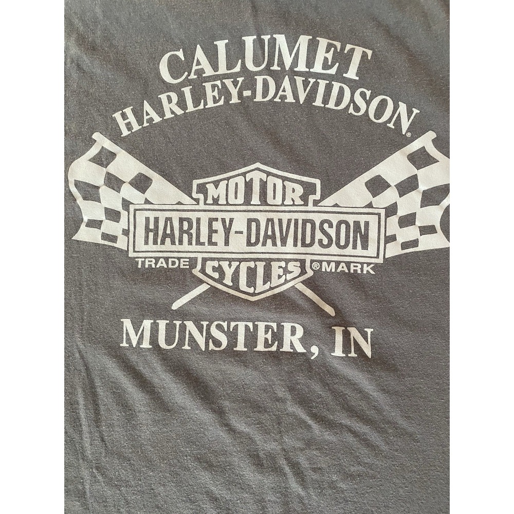 Harley Davidson T-Shirt Men's Sz 2XL Gray Long Sleeve Calumet Munster Indiana